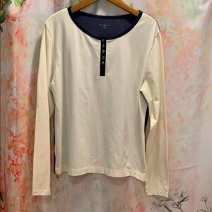 Cream and Black Long Sleeve Top Bean Signature.  XL.   $15